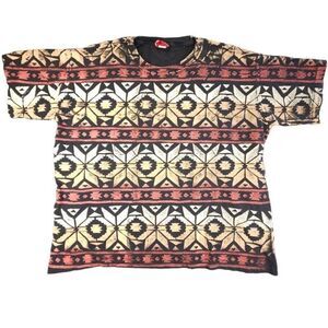 Vintage Southwestern T Shirt Mens Size 3XL Orange 90s All Over Print Made In USA